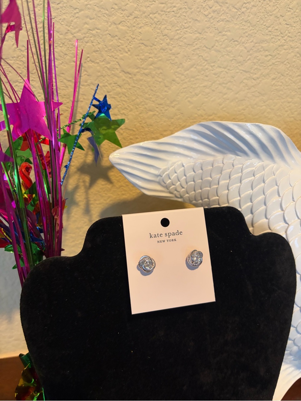 kate spade Silver-Tone Crystal Knot Stud Earrings